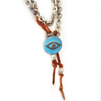 silver & leather pave diamond eye necklace