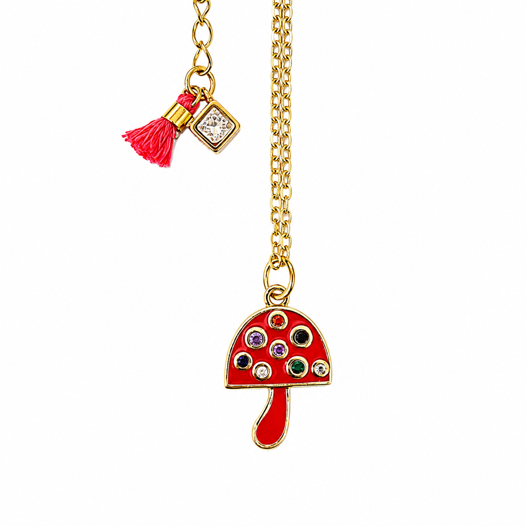 enamel mushroom necklace