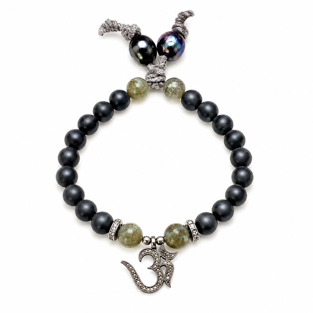 hematite pave diamond om bracelet
