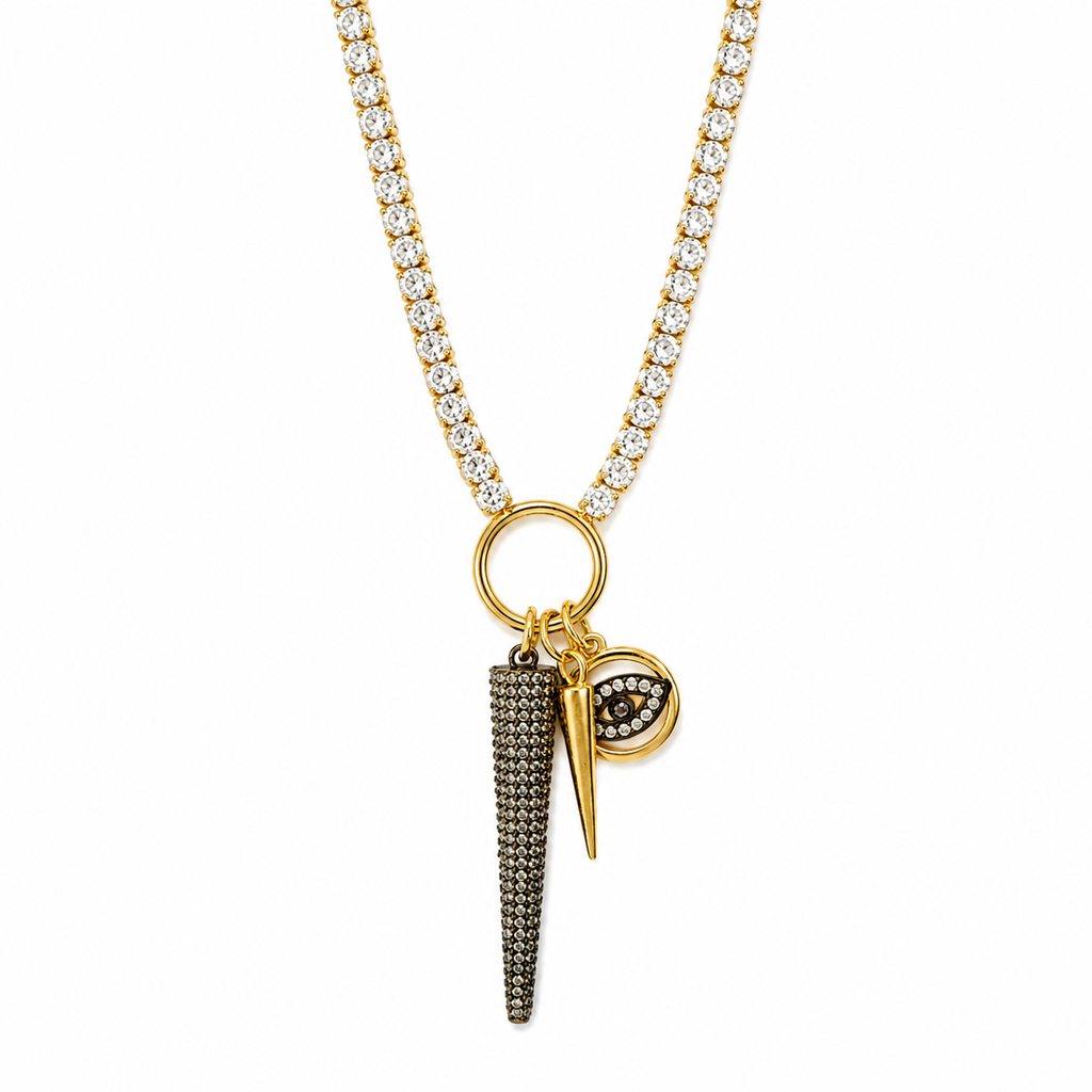 tennis chain x spike charm necklace