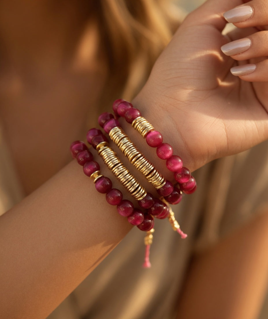fuchsia pink trio set bracelet
