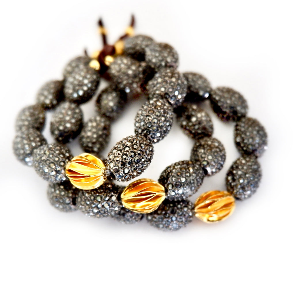hematite and pyrite gold petal bracelet