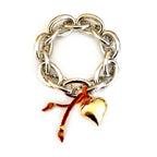 golden heart and metal chain bracelet