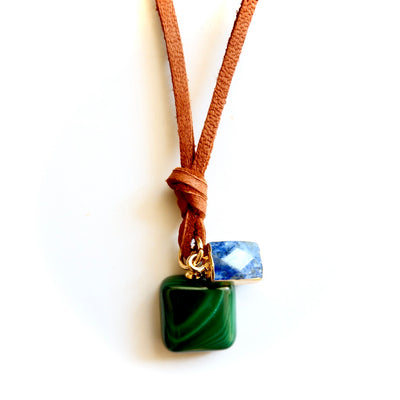 malachite and lapis leather choker