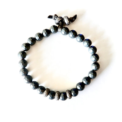 hematite and three pave diamonds bracelet