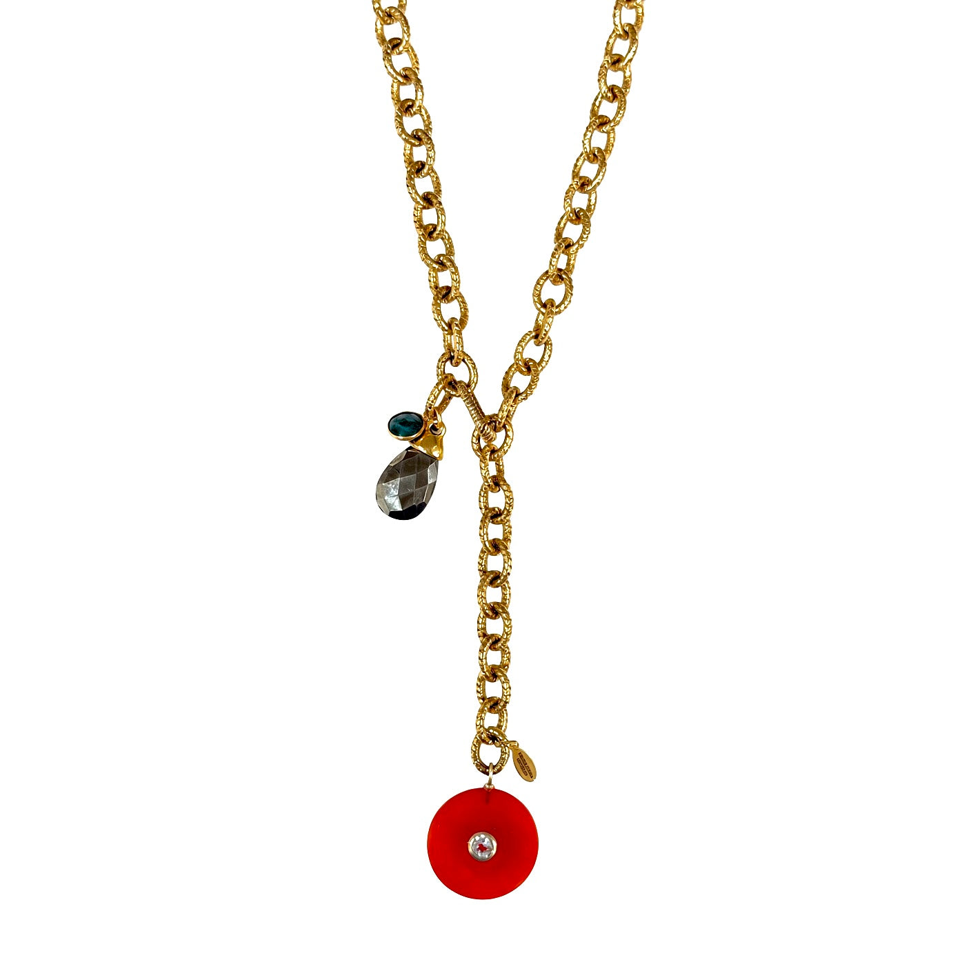 vintage chain x carnelian circle necklace