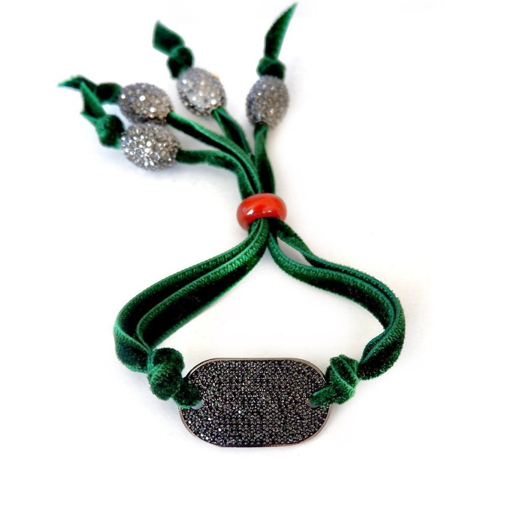 silk velvet luxe crystal tab bracelet