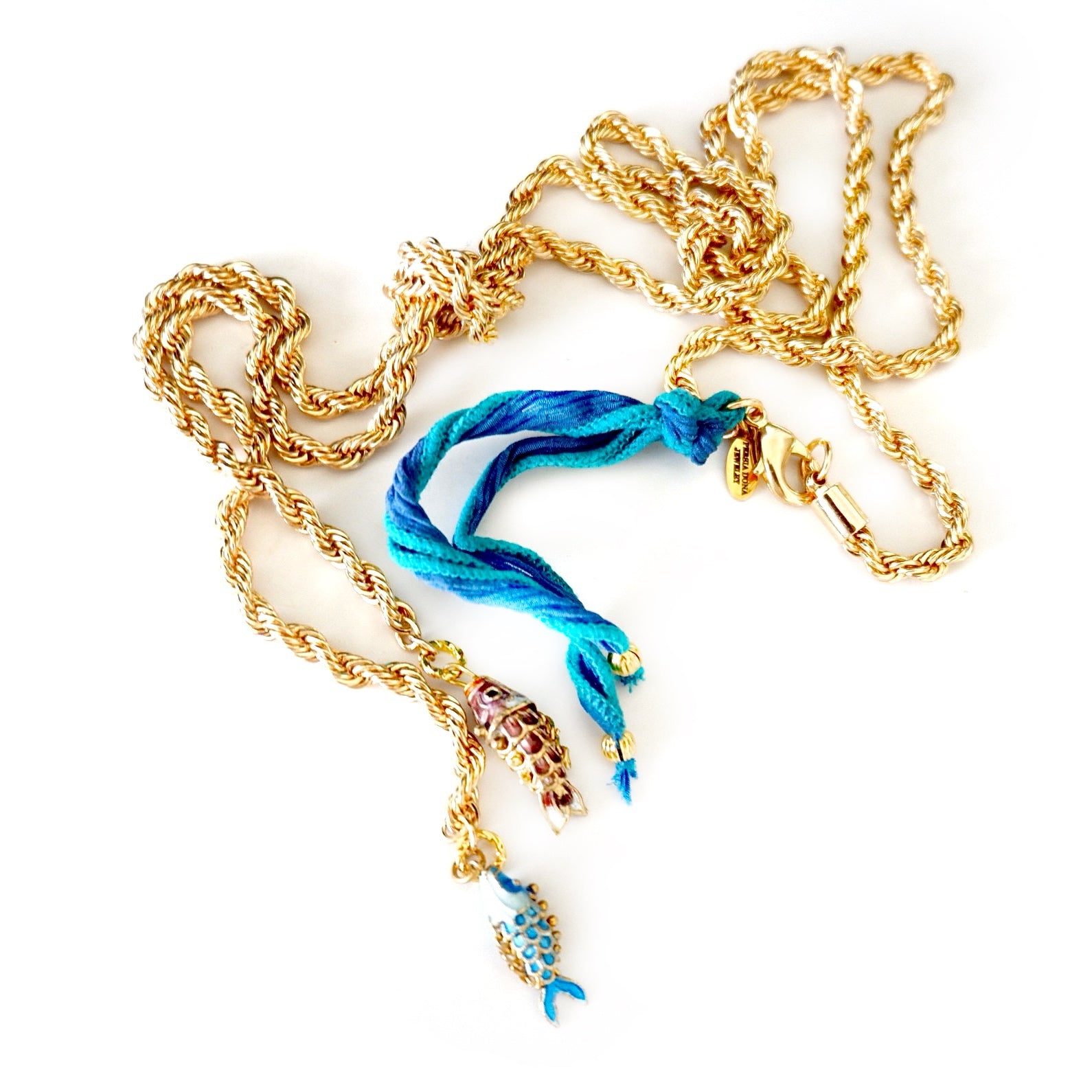 double fish knotted chain necklace