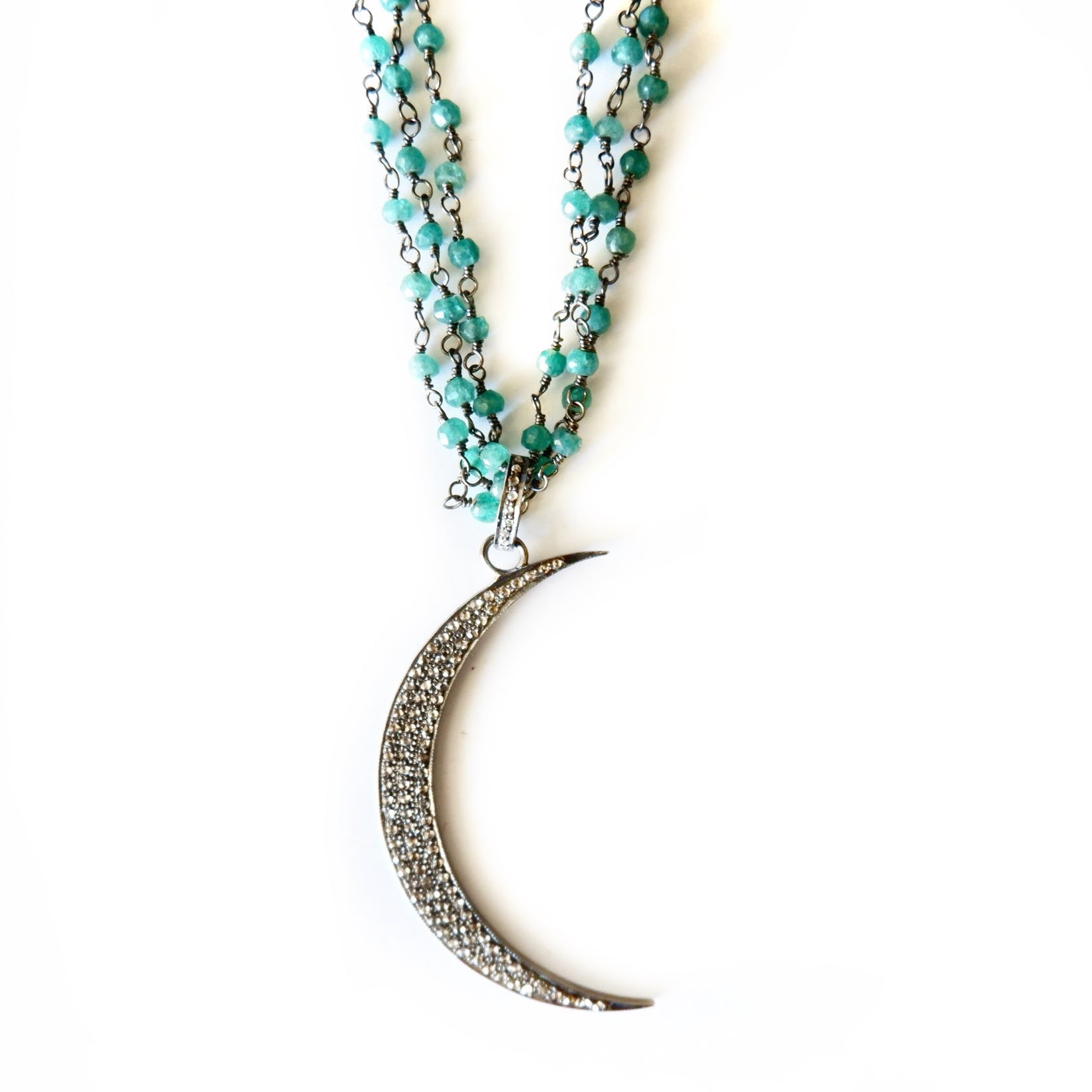 pave diamond moon necklace
