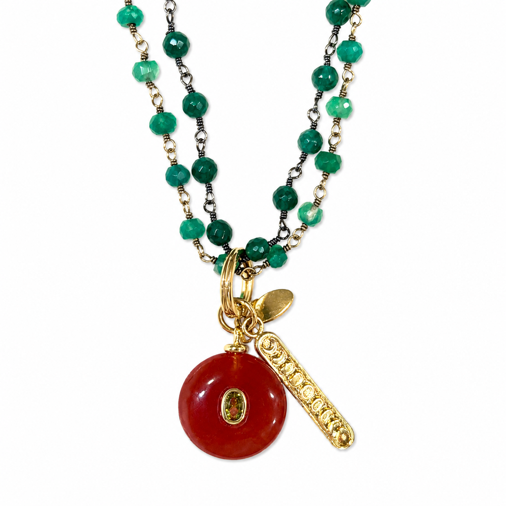 green onyx x carnelian gems necklace