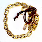 vintage horse bit link chain and leather necklace