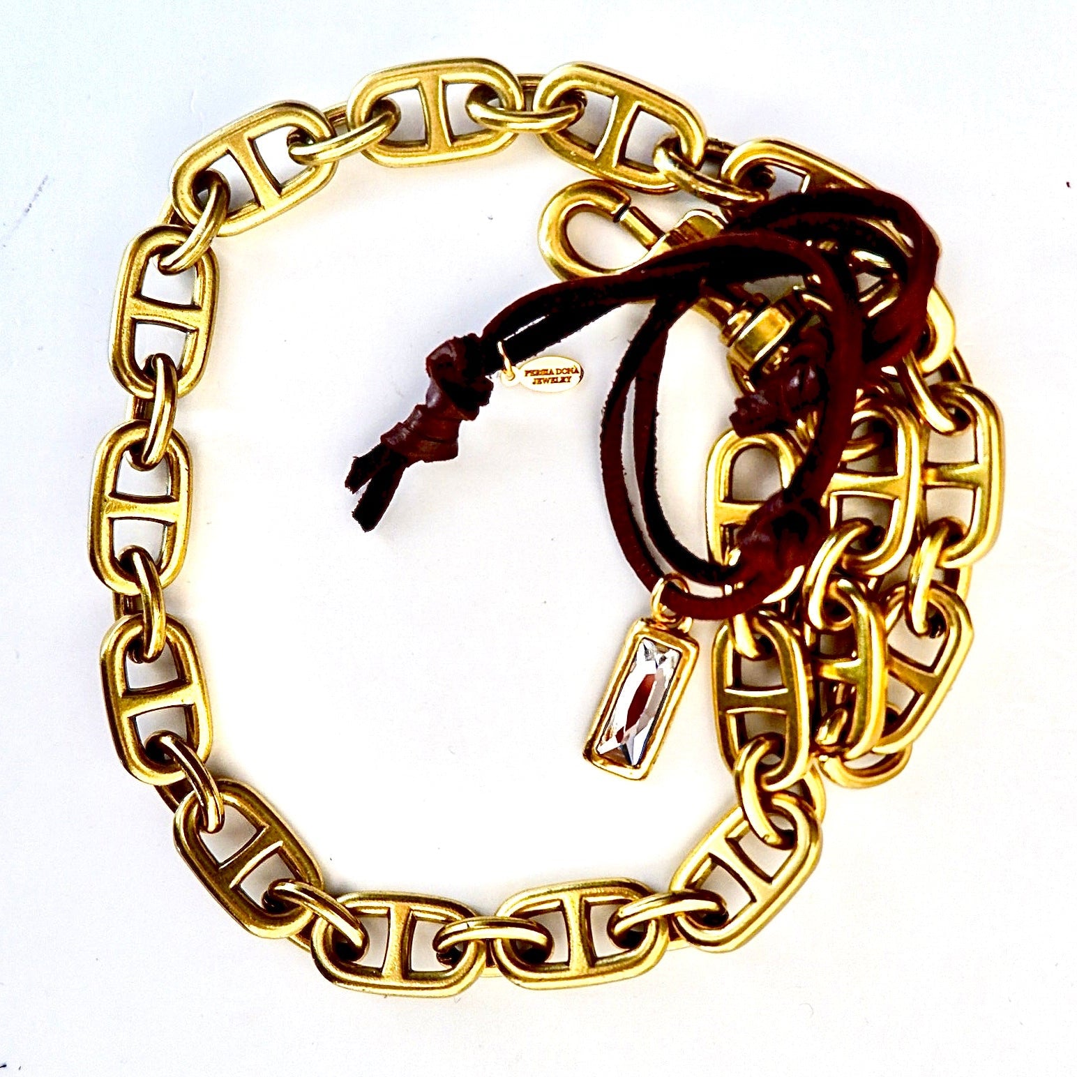 vintage horse bit link chain and leather necklace
