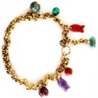 vintage chain rainbow gemstones necklace