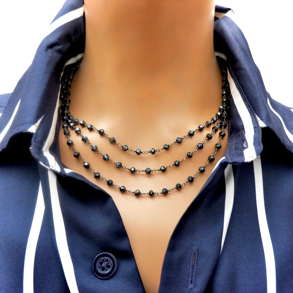 my long dainty blue pyrite necklace