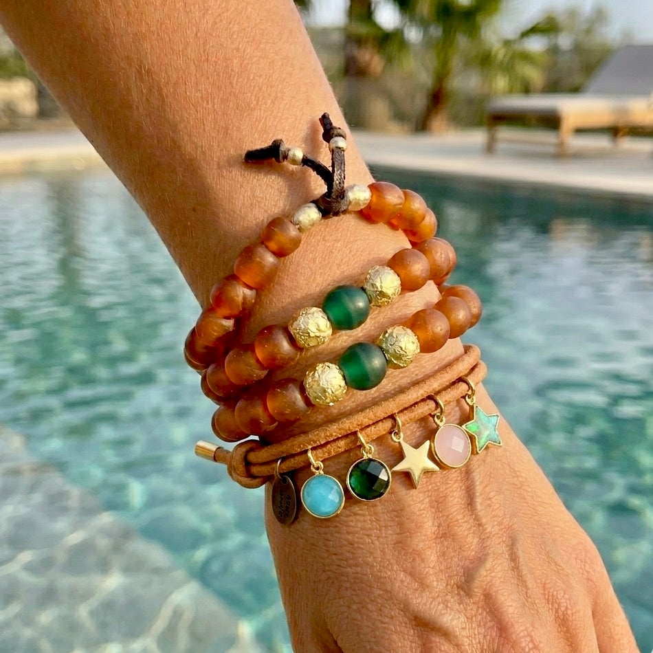 amber x green glass bracelet