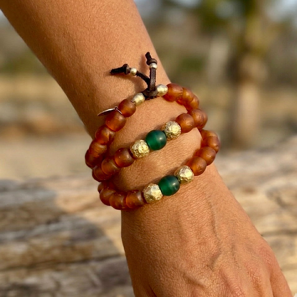 amber x green glass bracelet