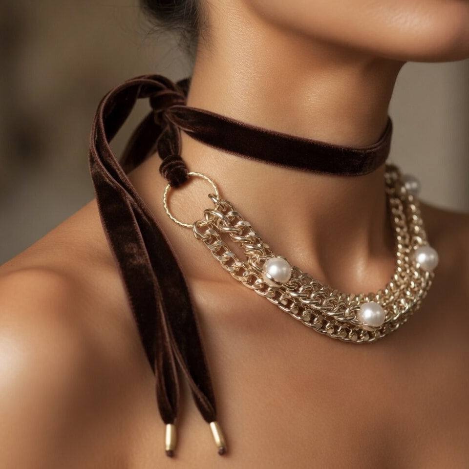 chunky pearl velvet necklace