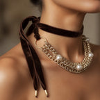 chunky pearl velvet necklace