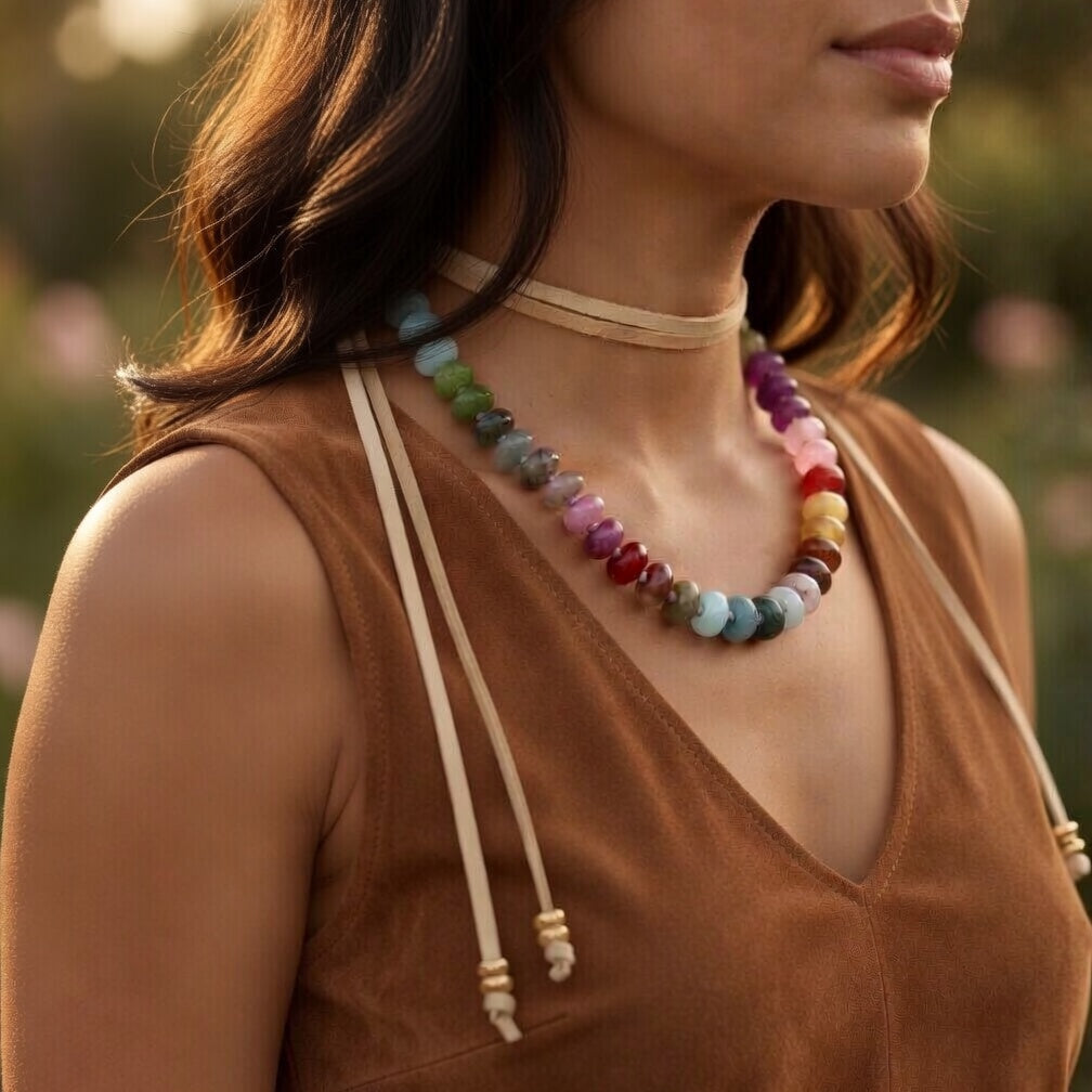 boho rainbow gemstone necklace