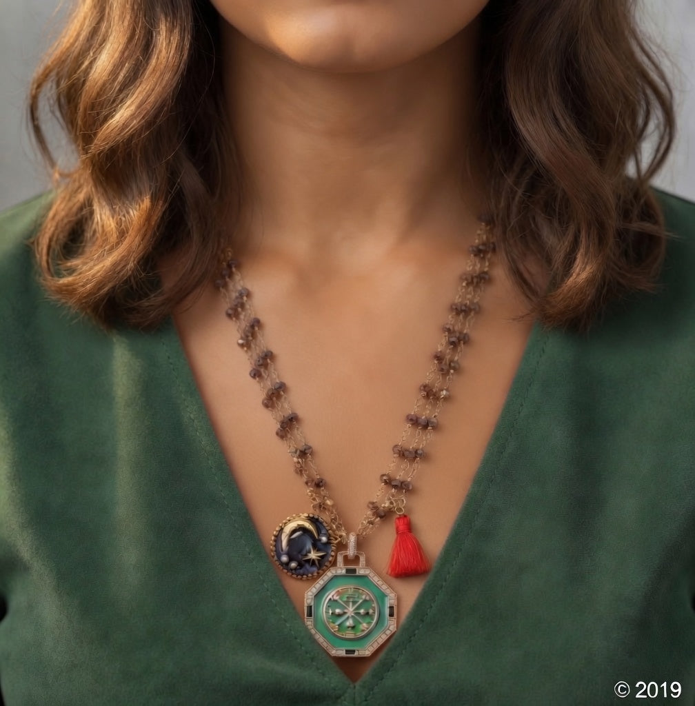 green octagon x pyrite necklace