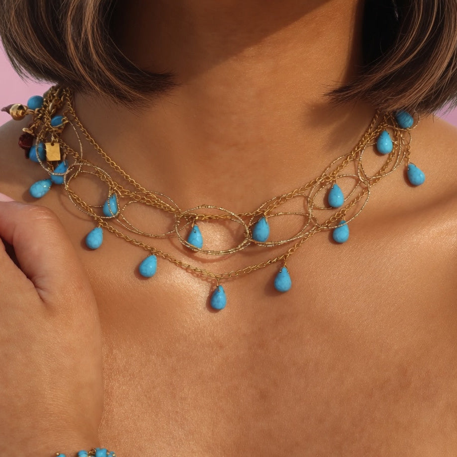 Necklace with Turquoise  teardrop charms