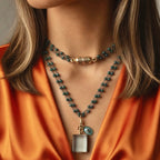 green onyx x vintage locket necklace