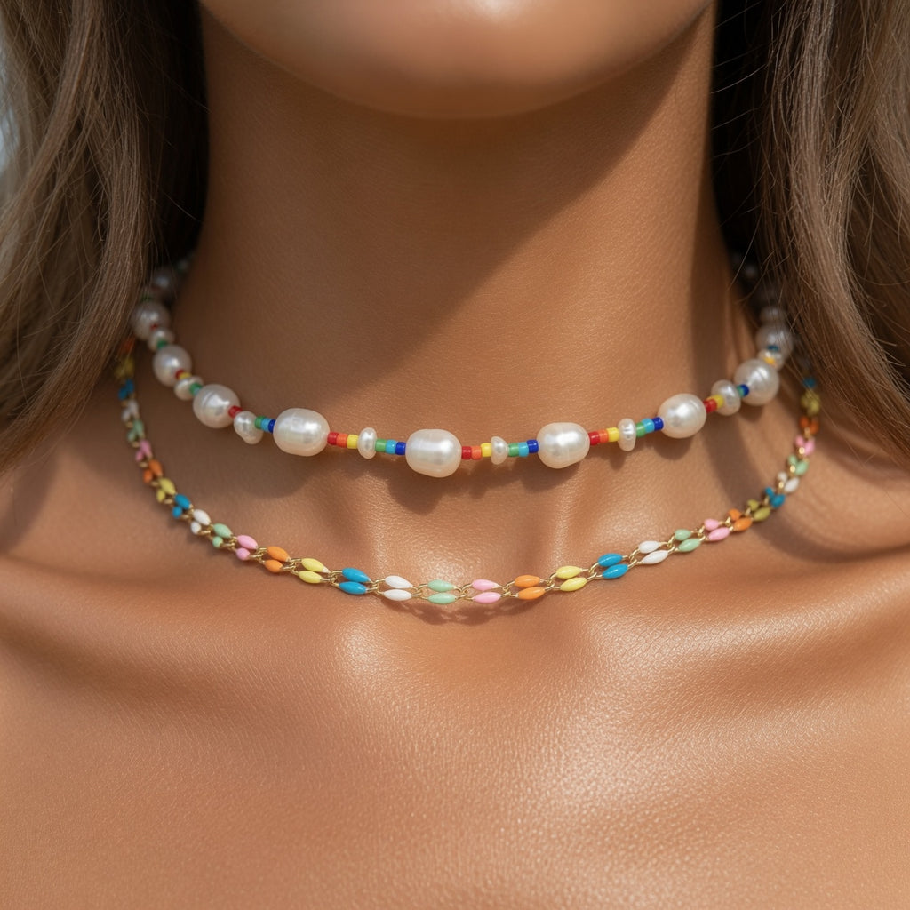 dainty rainbow enamel necklace