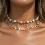 dainty rainbow enamel necklace