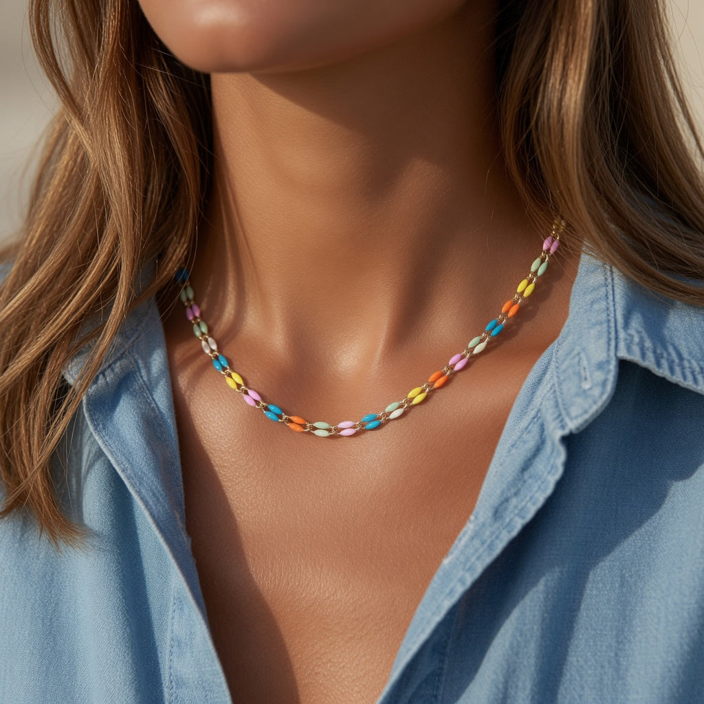 dainty rainbow enamel necklace