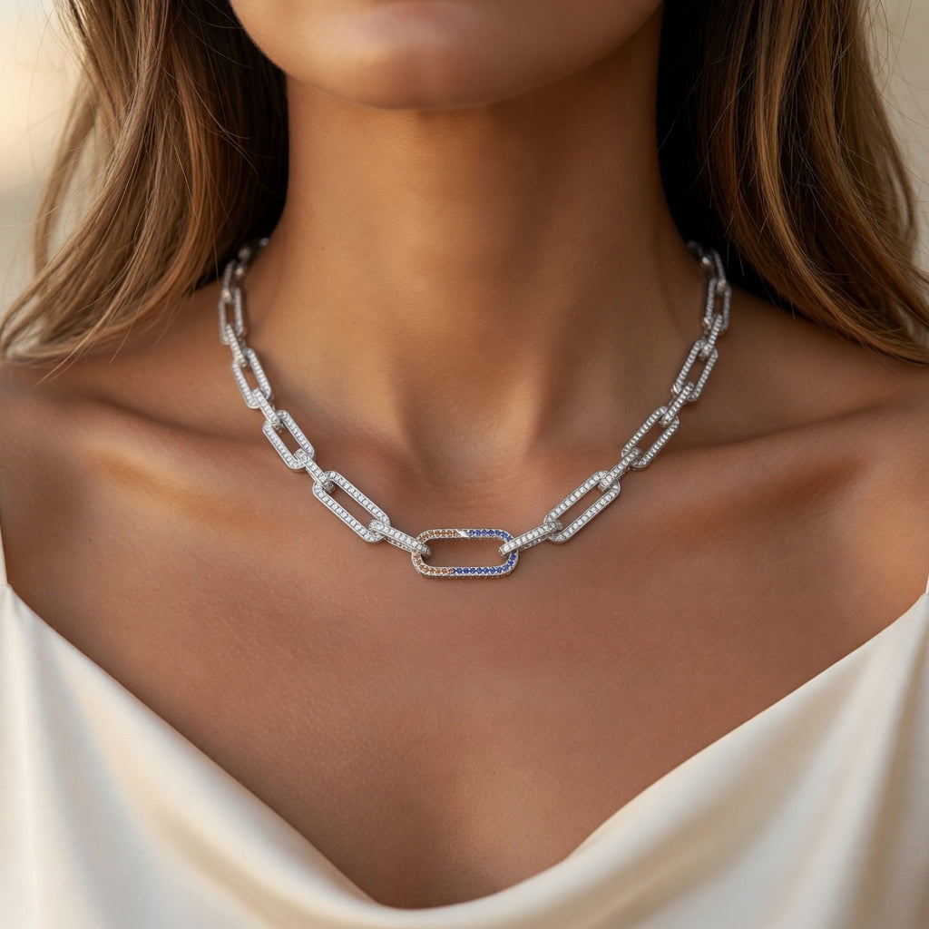 linked pave necklace