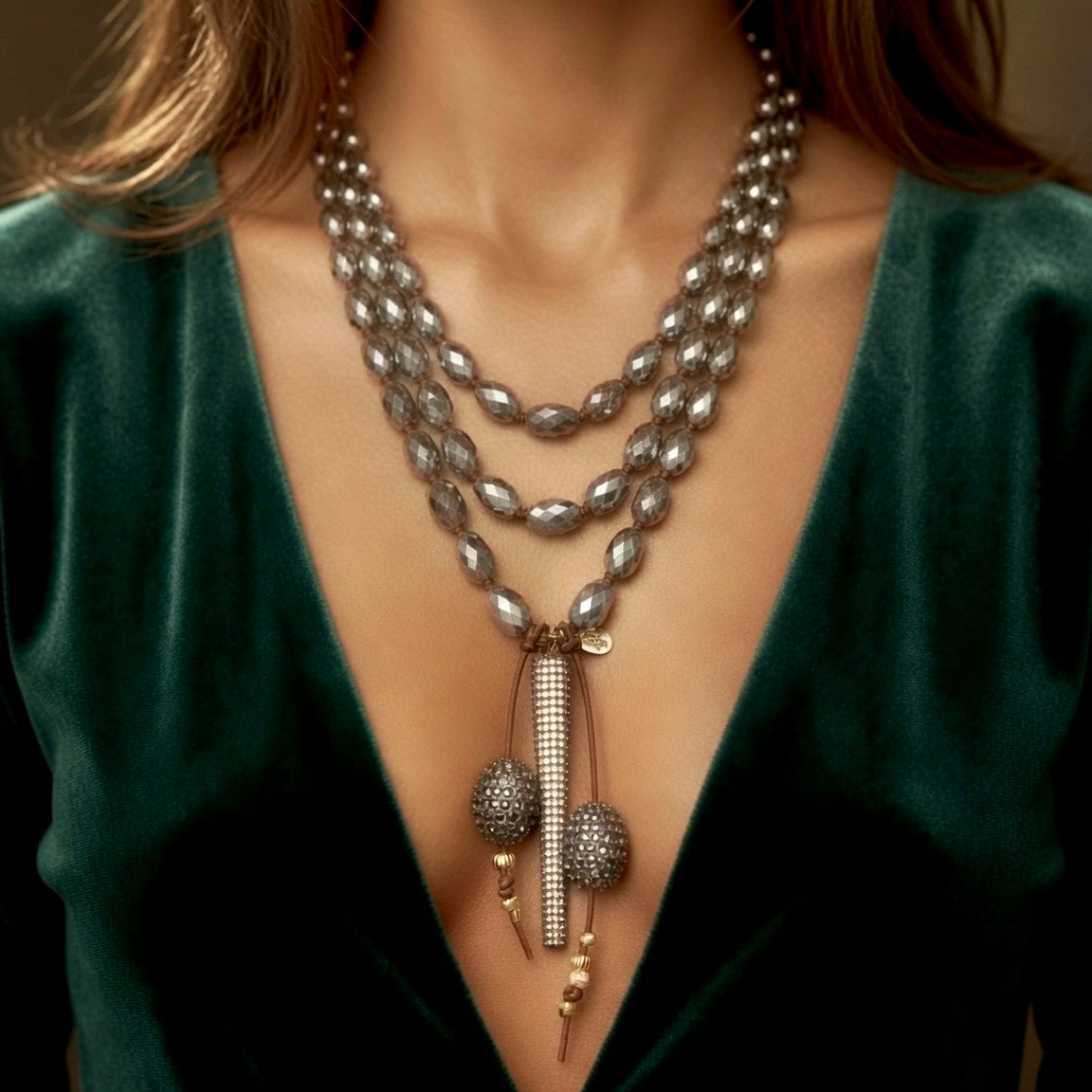 vintage glass pave sparkle necklace