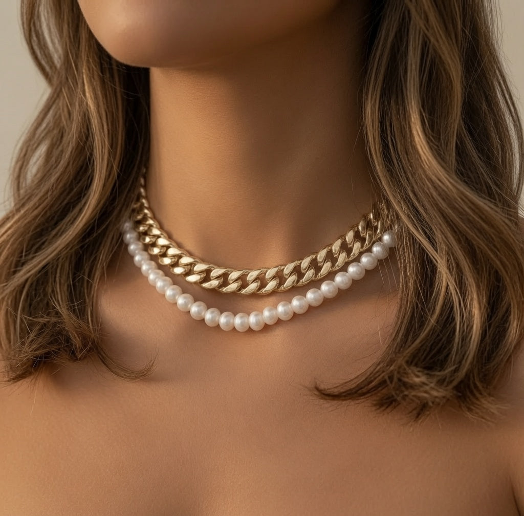 chain and pearls choker necklace