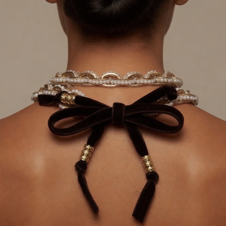 chunky metal and pearl chain necklace