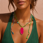 agate slice x sari silk cord necklace