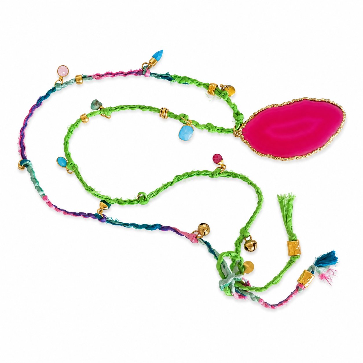 agate slice x sari silk cord necklace