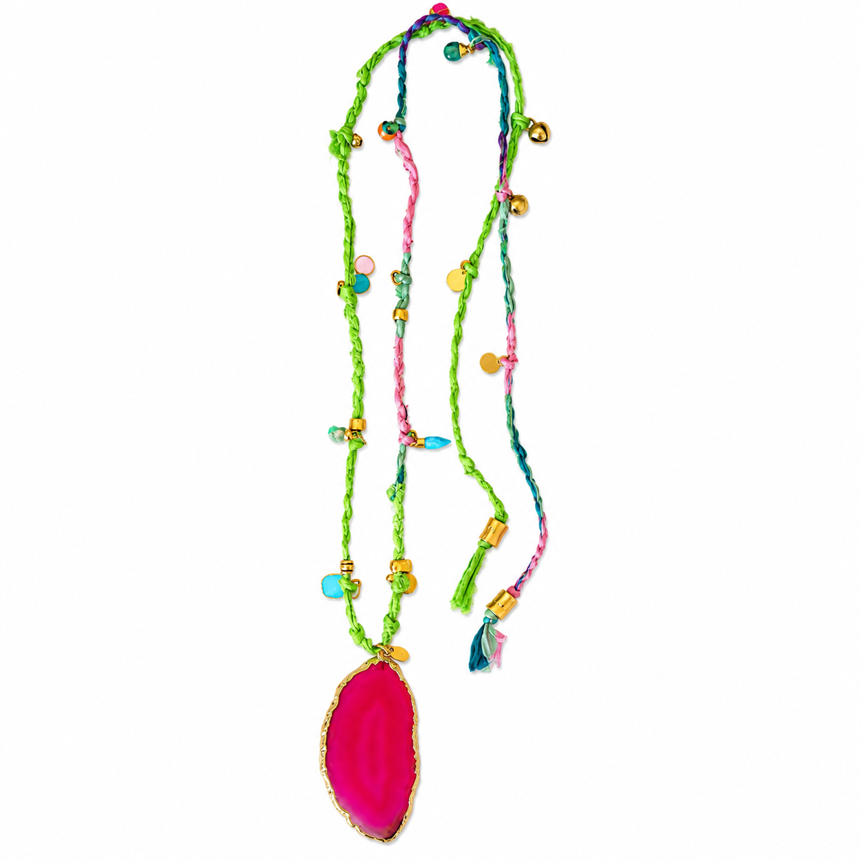 agate slice x sari silk cord necklace