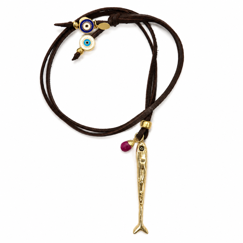 skinny fish x leather cord necklace