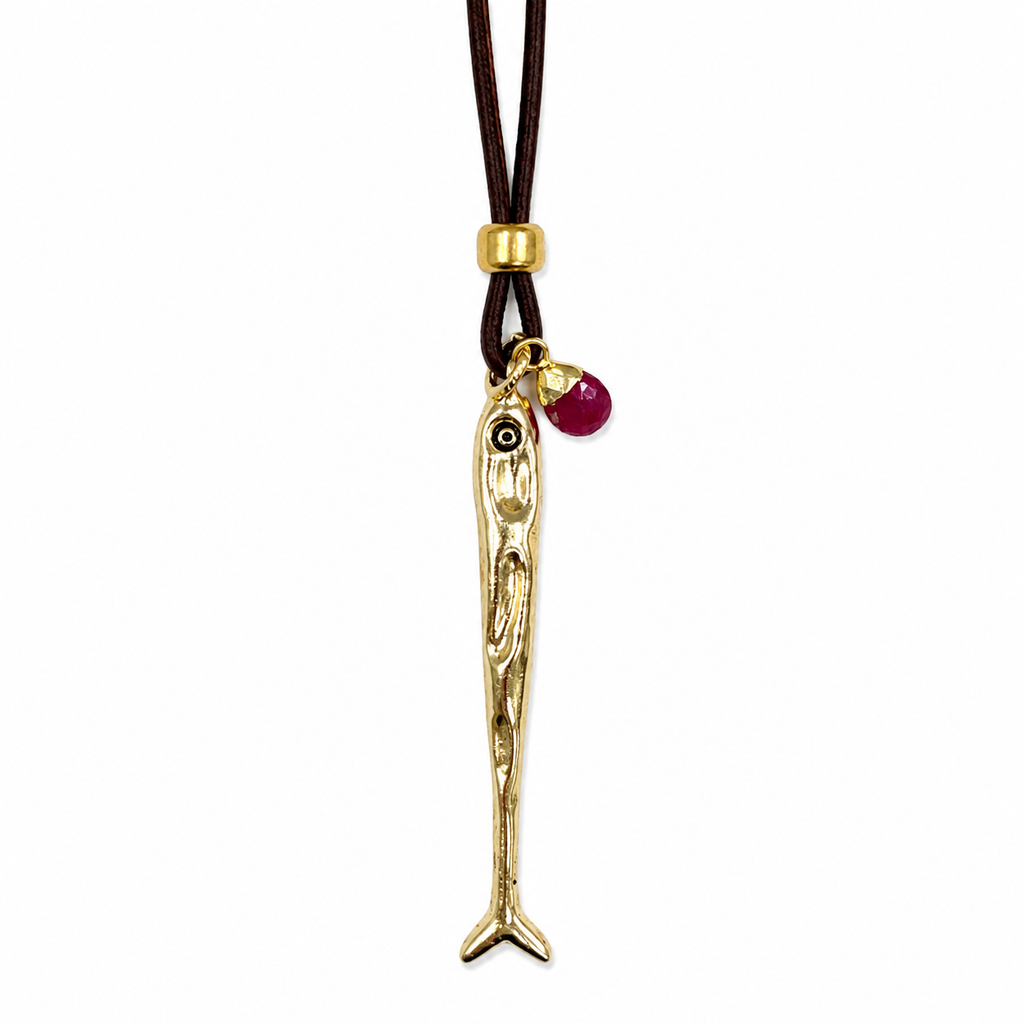 skinny fish x leather cord necklace