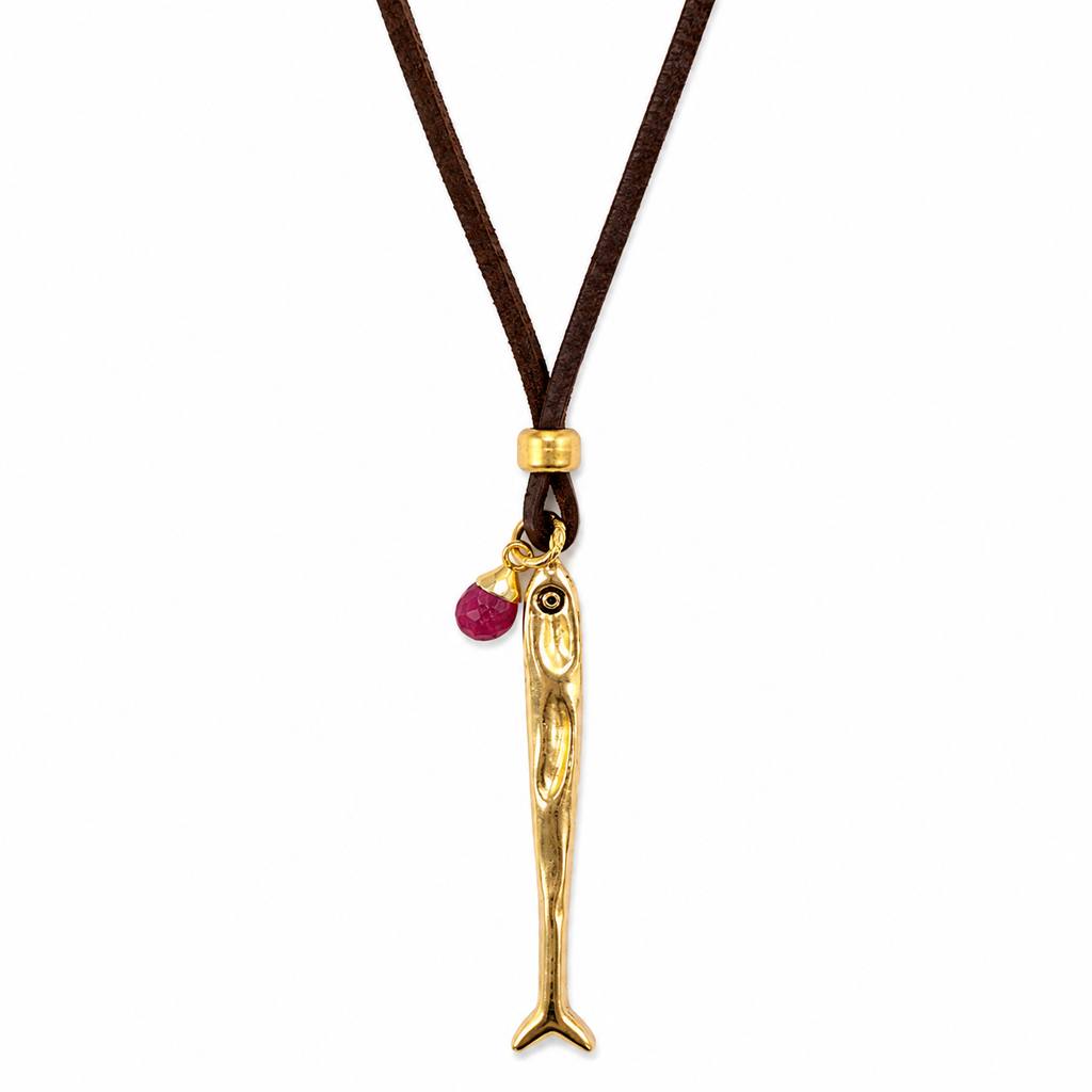 skinny fish x leather cord necklace