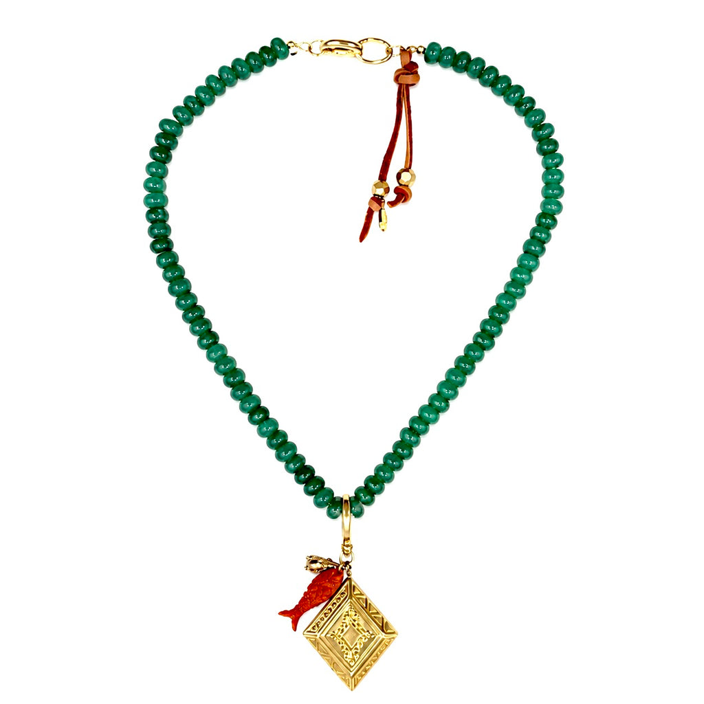 vintage fish x vintage locket jade necklace