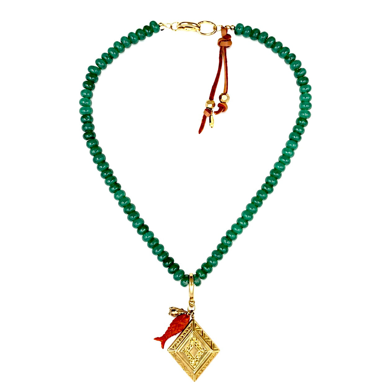 vintage fish x vintage locket jade necklace