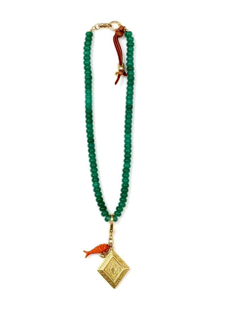 vintage fish x vintage locket jade necklace