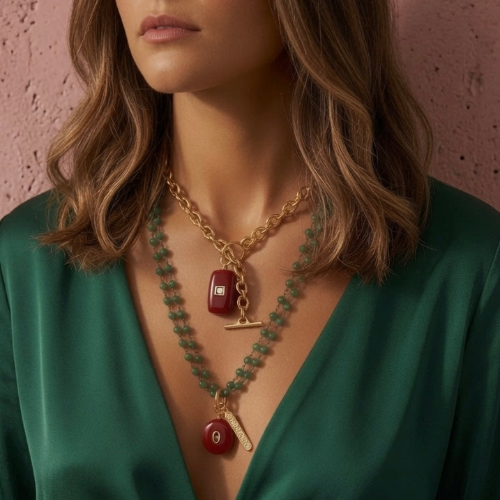 oblong carnelian and vintage chain necklace