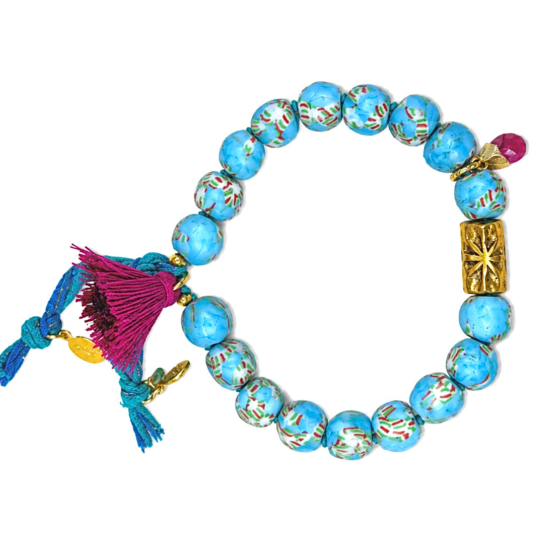 turquoise hand painted x tassel bracelet