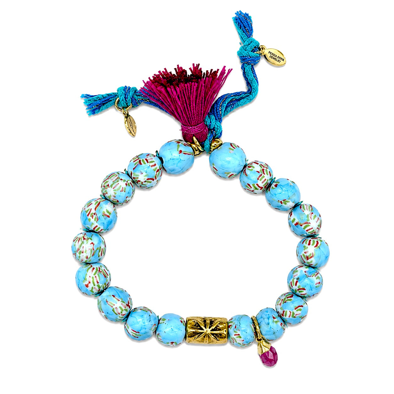 turquoise hand painted x tassel bracelet