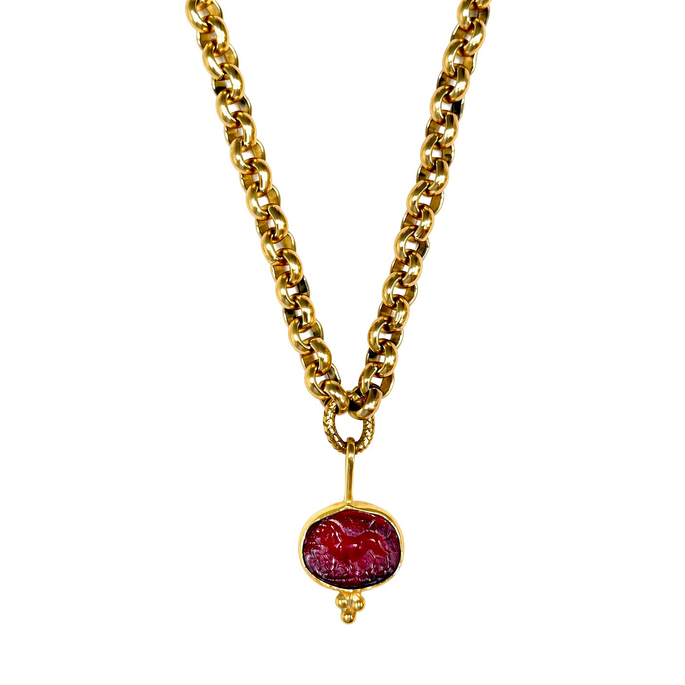 garnet lion intaglio necklace