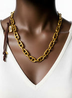 vintage horse bit link chain and leather necklace
