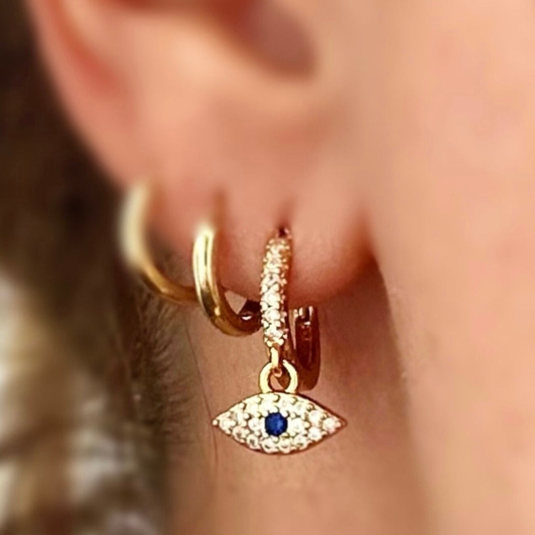 my dangling evil eye mini hoops