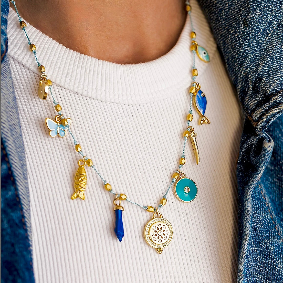 my aqua blue charm necklace