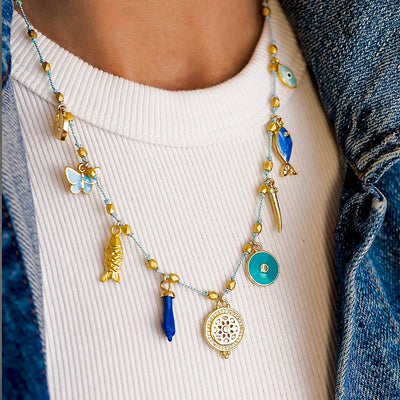 my aqua blue charm necklace